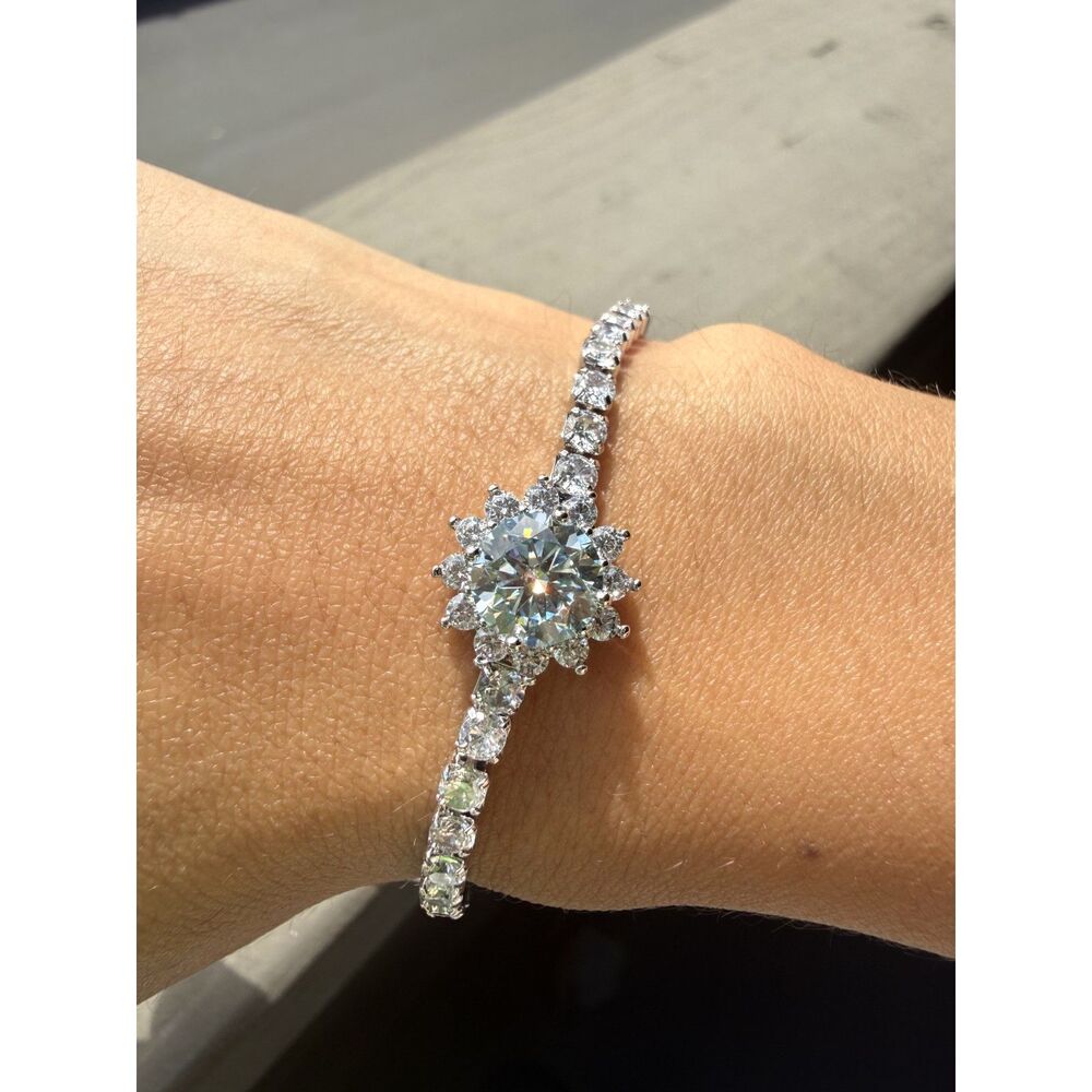 2CT D Color Moissanite Flower Tennis Bracelet | Adjustable | GRA Certified